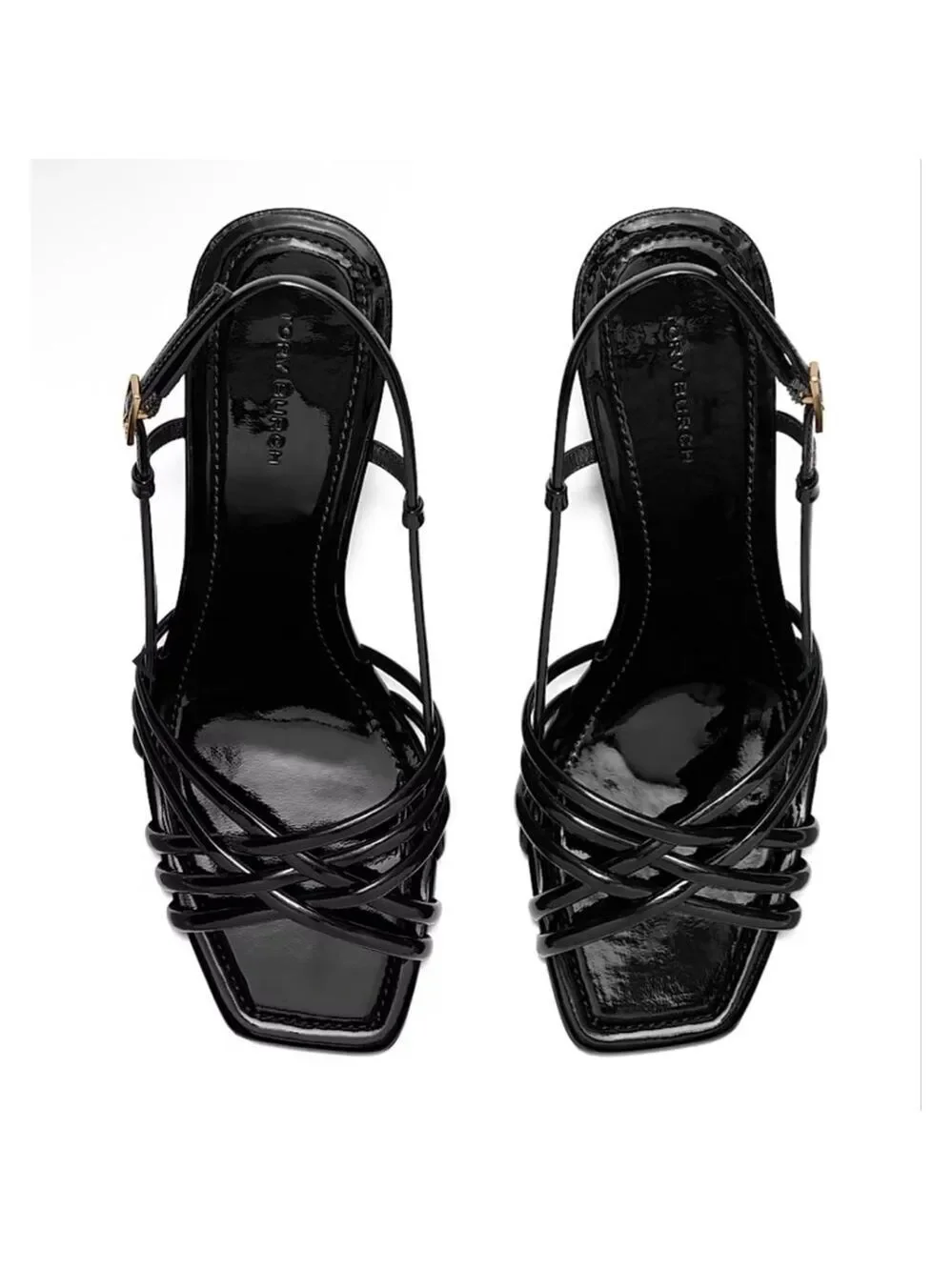 NWT Tory Burch Multi Strap Wedge Sandals Perfect Black Beige 8.5